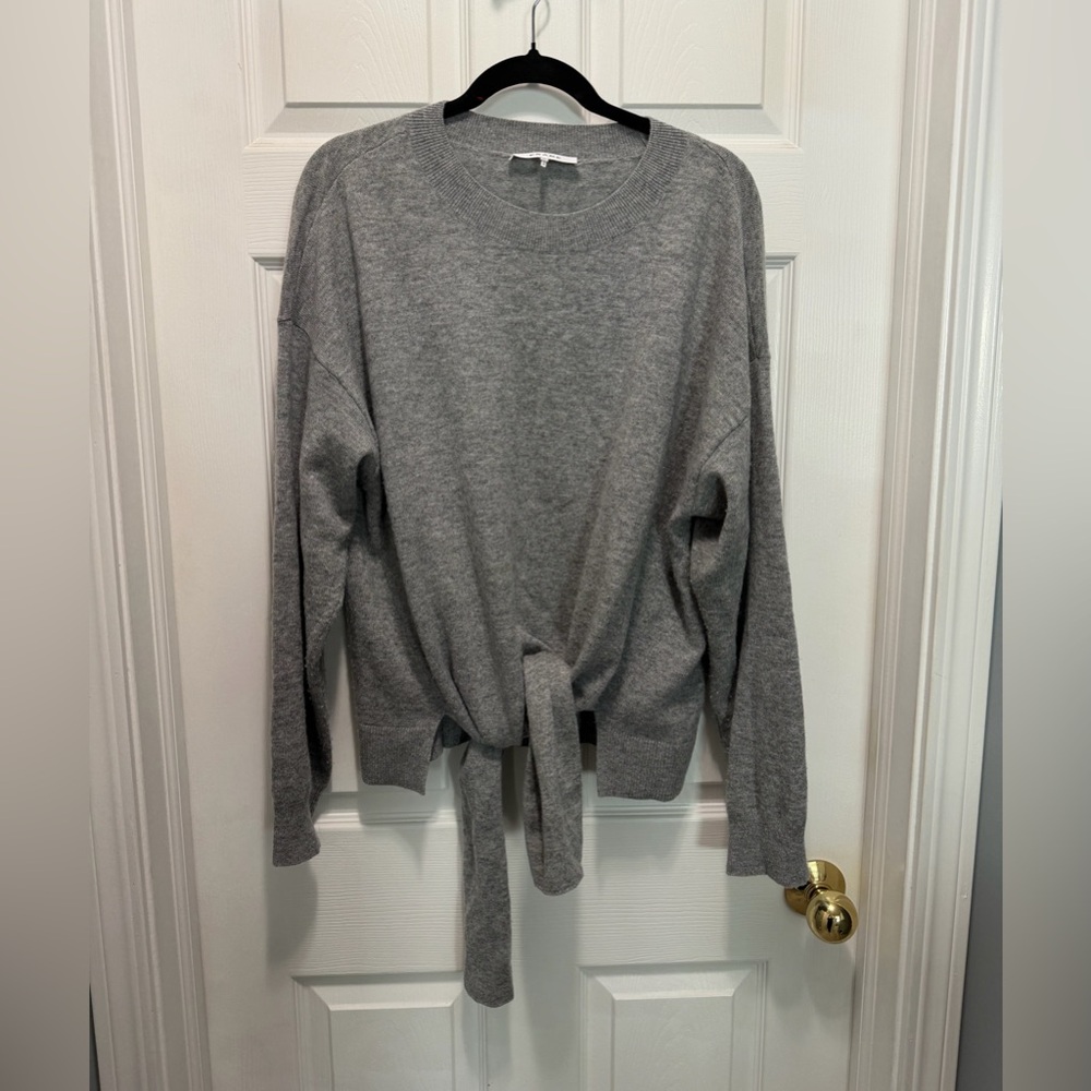 Frame Denim Heather Gray Tie Front Sweater